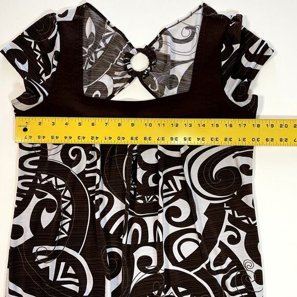 HEART & SOUL Ladies Square Neck Cap Sleeve Abstract Stretchy Peek A Boo Back XL - Picture 5 of 8